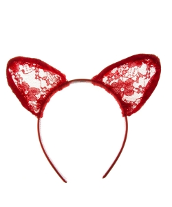 Flower Laced Ear Halloween Headband HN400156 RED